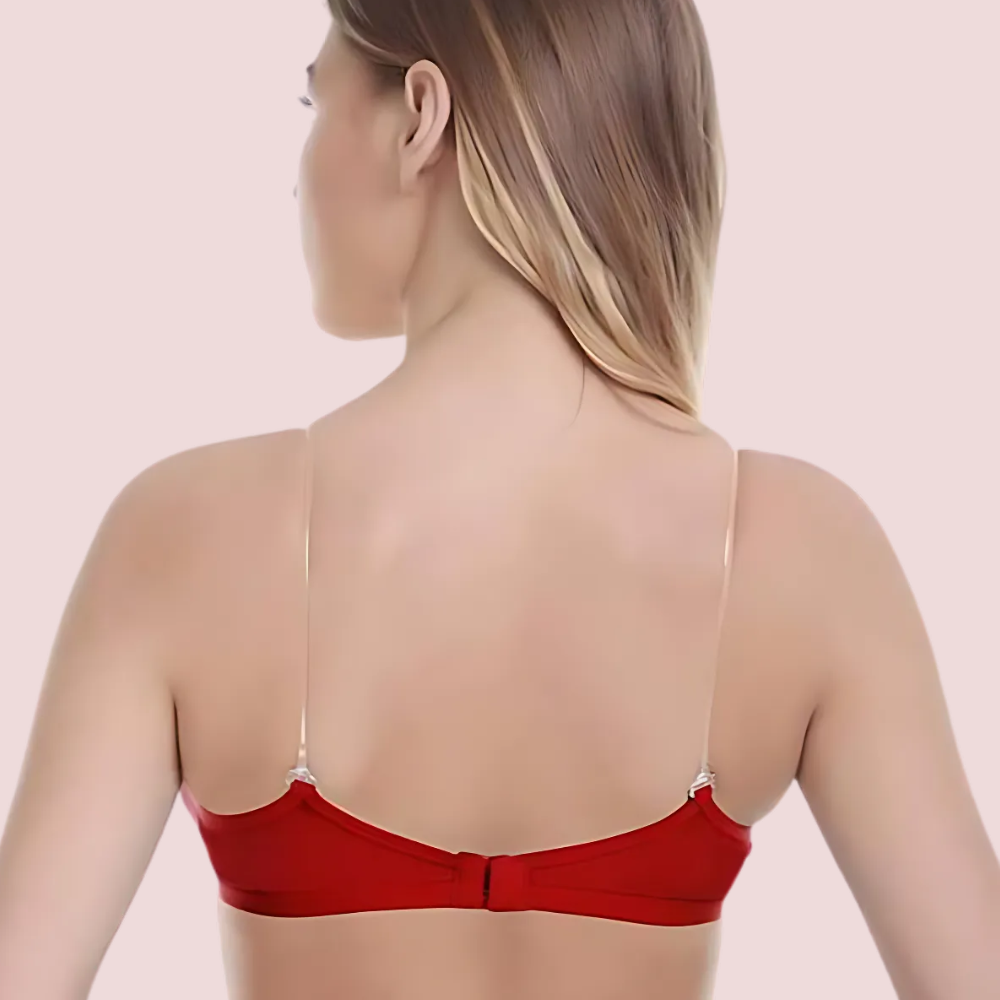 "2 Pack" Clear Straps red hosiery bras